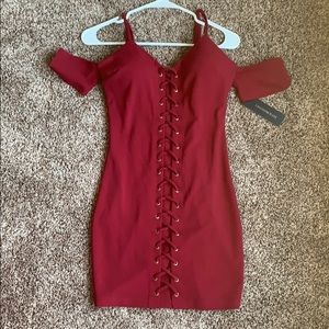 Maroon Mini Dress with Lace Up Front Detail